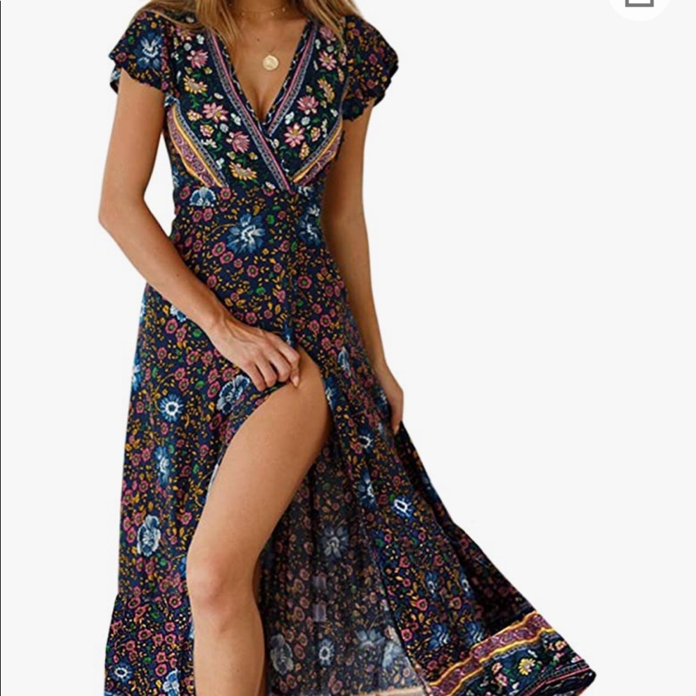 Maxi bohemian floral wrap split dress- brand new on amazon